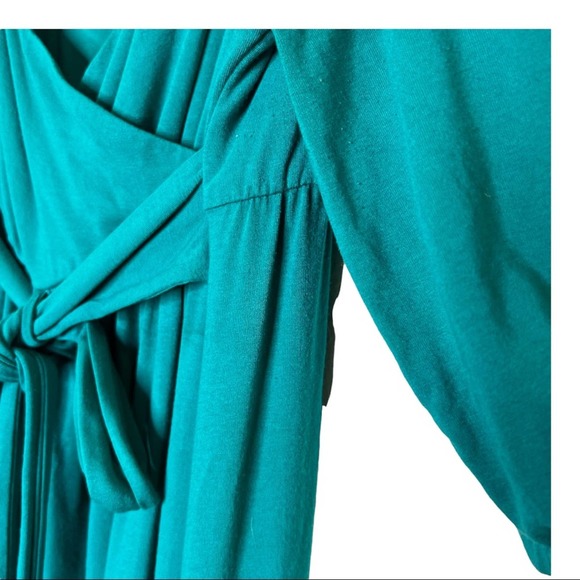 Olivia Harper Teal Milly Faux Wrap 3/4 Sleeve Dress Midi Dress 1X - Picture 4 of 6